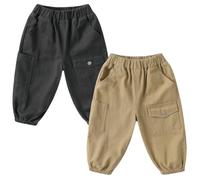 AOOPOO 2er-Pack Baby Kleinkind Jungen Cargohose Elastische Taille Baumwolle Cargo Jogger Hose mit Taschen Kinder Sweathosen Weich Atmungsaktiv Jogginghose Freizeithose für Jungen 6 Monate-7 Jahre