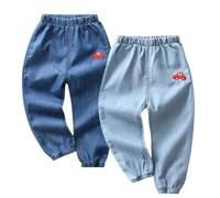 AOOPOO 2er Pack Baby Kleinkind Jungen Jeans Elastische Taille Denim Lang Hose Kinder Sommer Weich Leicht 100% Baumwolle Jeanshose Dünn Haremshose Jogginghose Lässige Hose für Jungen 12 Monate-5 Jahre