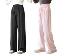 AOOPOO 2er Pack Sommerhose Mädchen Hosen Weites Bein Gr. 104/116/128/134/146/158/164 Kinder Culotte Eisseide Sommer Leichte Atmungsaktiv Lange Hose Dünn Jogginghose Lässige Hose Lose Hosen