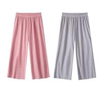 AOOPOO 2er Pack Sommerhose Mädchen Hosen Weites Bein Gr. 92/98/104/116/122/134/146/158 Baby Kinder Culotte Eisseide Sommer Leichte Atmungsaktiv Lange Hosen Dünn Jogginghose Lässige Hose Lose Hosen