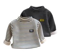 AOOPOO 2er-Pack Unisex Baby Kinder Langarmshirt Thermounterwäsche Rollkragen Gestreift Warm T-Shirt Unterhemd Oberteil Langarm Winter Fleece Gefüttert Unterwäsche für Jungen Mädchen 6 Monate-9 Jahre
