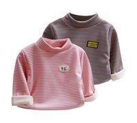 AOOPOO 2er-Pack Unisex Baby Kinder Langarmshirt Thermounterwäsche Rollkragen Gestreift Warm T-Shirt Unterhemd Oberteil Langarm Winter Fleece Gefüttert Unterwäsche für Jungen Mädchen 6 Monate-9 Jahre