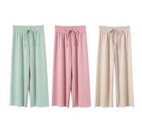 AOOPOO 3er Pack Sommerhose Mädchen Hosen Weites Bein Gr. 92/98/104/110/116/122/134 Baby Kinder Culotte Eisseide Sommer Leichte Atmungsaktiv Lange Hosen Dünn Jogginghose Lässige Hose Lose Hosen