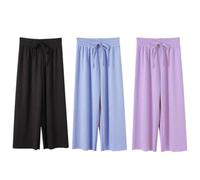 AOOPOO 3er Pack Sommerhose Mädchen Hosen Weites Bein Gr. 92/98/104/110/116/122/134 Baby Kinder Culotte Eisseide Sommer Leichte Atmungsaktiv Lange Hosen Dünn Jogginghose Lässige Hose Lose Hosen
