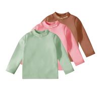 AOOPOO 3er Pack Thermo Rollkragenshirt Kinder Unterhemd Langarm Warm T-Shirt Top mit Buchstaben Print Baby Kleinkind Winter Fleece Gefüttert Thermounterwäsche Oberteil für Jungen Mädchen 1-11 Jahre