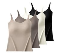 AOOPOO 4 Stück Spaghetti Top Damen Nahtlose Unterhemd Spaghettiträger Tank Top mit Integriertem BH und Verstellbarer Strap Basic Sommer Cami Tank Tops für Frauen und Mädchen, XS-M