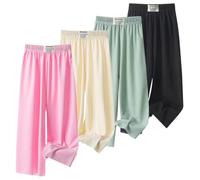 AOOPOO 4er Pack Sommerhose Mädchen Hosen Weites Bein Gr. 86/92/104/110/122/134/140/152 Baby Kinder Culotte Eisseide Sommer Leichte Atmungsaktiv Lange Hosen Dünn Jogginghose Lässige Hose Lose Hosen
