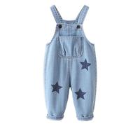 AOOPOO Baby Jungen Mädchen Denim Latzhose mit Sterne Muster Kinder Jeanshose Ärmellose Strampler Overall Jumpsuit Kleinkind Baumwolle Jeans Hose mit Hosenträger Größe 74/80/86/90/92/98/104