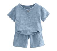 AOOPOO Baby Jungen Mädchen Musselin Kleidung Set Sommer Baumwolle Leinen Zweiteiler Outfit Kurzarm T-Shirt Top + Shorts Kleinkind Weiche Einfarbige Bekleidungssets für Kinder 6 Monate-5 Jahre