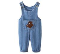 AOOPOO Baby Kleinkind Kinder Jungen Mädchen Denim Latzhosen Niedliche Cartoon Stickerei Bär Strampler Jumpsuit mit Tasche Overall Weiche Baumwolle Jeans Hose mit Hosenträger Gr. 74/80/86/90/92/98/104