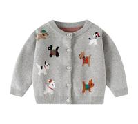AOOPOO Baby Kleinkind Mädchen Jungen Strickjacke Pullover Niedlicher Cartoon Hund Langarm Baumwolle Strickpullover Cardigan für Kinder Herbst Winter Warme Kleidung 6 Monate-5 Jahre