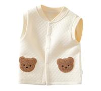 AOOPOO Baby Mädchen Jungen Baumwolle Weste Ärmellos Warm Jacke mit Druckknopf für Frühling Herbst Kleinkind Ärmellose Dicke Weste Strickjacke Top mit Cartoon Bär Muster 0-24 Monate
