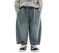 AOOPOO Baggy Jeans Jungs Straight Jeanshose Weite Bein Denim Hosen mit Elastische Taille und Taschen Baby Kinder Denimhose Loose Fit Cargohose Mode Freizeit Streetwear Gr. 80/92/104/110/122/134