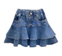 AOOPOO Mädchen Jeansrock Sommer Rüschen Denim Kurz Rock mit Tasche Gr. 86/92/104/110/122/134/140 Baby Kinder Faltenrock Sommerrock Leichte Atmungsaktive Lässige Kurze Jeans Rock für Mädchen 2-11 Jahre