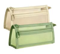 AOOPOO Transparente Federmäppchen, Große Kapazität Netz Mäppchen Stiftetasche mit Reißverschluss und 2 Fach, Kleine Durchsichtige Federtasche Kosmetiktasche Mesh Etui Stifte für Schule Büro Reise