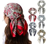 AOOSA 5 Stück Bandana, 60x60cm Große Quadratische Schals für Damen, Grafikdruck Seidentuch, Elegantes satin-Kopftuch für geeignet Haartuch Halstuch Haarschmuck Taschentuch, Geschenk für Damen