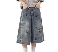 AOPEZIA Shorts Herren 3/4 Kurze Baggy Jeans Drucken Jorts Y2K Baggy Jungs Hip Hop Skater Hose Jeansshorts Denim Shorts Bermuda Jeans Shorts für Männer(M)