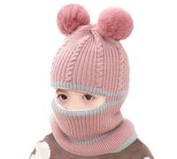 Aoreun Kleinkind Baby SchalMütze warm gefüttert, Pom Wintermütze für Mädchen und Jungen Babymütze Strickmütze mit Bommel Mädchen Jungen Warm Fellbommel Beanie Hüte für 2-7 Jahre - Rosa