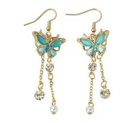 AORHOFJ 1 Paar Emerald Pearl Zirkonia Schmetterlingsohrringe Neuheit Edelstein Ohrhänger Braut Quaste Tropfen Ohrringe Braut Ohrringe Fancy Damen Zubehör (Gold)