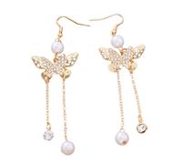 AORHOFJ 1 Paar Perle Zirkonia Schmetterling Ohrringe Neuheit Perle Ohrringe Braut Quaste Tropfen Ohrringe Braut Ohrringe Fancy Frauen Zubehör (Gold)