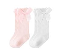 AORHOFJ 2 Paar Baby Mädchen Kniestrümpfe,Overknee Strümpfe für Kinder,Weiche, hautfreundliche,dehnbare Socken mit Schleifen für Kleinkinder und Neugeborene，kniestrümpfe mädchen，socken baby