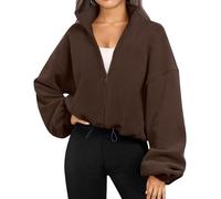 Aosufei Damen-Strickjacke mit Reißverschluss, klassisch, einfarbig, warm, locker, für Pendler, Sweatshirt für Herbst und Winter, Stehkragen, dark coffee, 36