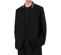 Aosufei Lässige Herren-Anzugjacke mit einem Knopf, kragenlos, Business, schmale Passform, Blazer, Mantel, Vintage, leicht, schlicht, formelle Jacke, Schwarz , XL