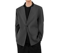 Aosufei Lässige Herren-Anzugjacke mit einem Knopf, kragenlos, Business, schmale Passform, Blazer, Mantel, Vintage, leicht, schlicht, formelle Jacke, grau, L