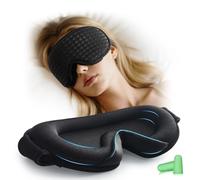 Aosun 3D Schlafmaske für Seitenschläfer, 2025 Upgrade Augenmaske für Frauen & Herren, 100% Lichtblockierend & Atmungsaktiv, Schlafbrille mit Verstellbarem Gummiband & Ohrstöpseln, Reisen, Büro, Yoga