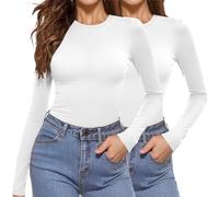 Aottori 2er Pack Langarmshirt Damen Rundhals Slim Fit Elegant | Basic Tops, Shirt Langarm, Oberteile, Unterziehshirt, Layer Tee, Casual, Figurbetont, Herbst, für Alltag Büro Freizeit