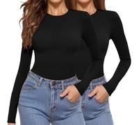 Aottori 2er Pack Langarmshirt Damen Rundhals Slim Fit Elegant | Basic Tops, Shirt Langarm, Oberteile, Unterziehshirt, Layer Tee, Casual, Figurbetont, Herbst, für Alltag Büro Freizeit