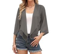 Aottori Bolero Damen Festlich Bolerojacke Chiffon Sommer Cardigan Kurze Elegant Shrug Dünn Jäckchen mit 3/4 Ärmel Casual für Abendkleid Dunkelgrau XL