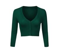 Aottori Bolero Damen Festlich Kurz Strickjacke Elegant Langarm Open Front Cropped Cardigan Schulterjacke Bolerojacke Strick Jäckchen für Mädchen Kleider Grün M