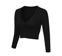 Aottori Bolero Damen Festlich Kurz Strickjacke Elegant Langarm Open Front Cropped Cardigan Schulterjacke Bolerojacke Strick Jäckchen für Mädchen Kleider Schwarz S
