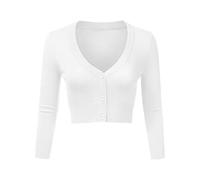 Aottori Bolero Damen Festlich Kurz Strickjacke Elegant Langarm Open Front Cropped Cardigan Schulterjacke Bolerojacke Strick Jäckchen für Mädchen Kleider A-Weiß S