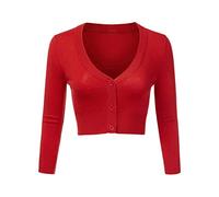 Aottori Bolero Damen Festlich Kurz Strickjacke Elegant Langarm Open Front Cropped Cardigan Schulterjacke Bolerojacke Strick Jäckchen für Mädchen Kleider Rot XL