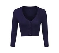 Aottori Bolero Damen Festlich Kurz Strickjacke Elegant Langarm Open Front Cropped Cardigan Schulterjacke Bolerojacke Strick Jäckchen für Mädchen Kleider Marine L