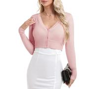 Aottori Bolero Damen Festlich Kurz Strickjacke Elegant Langarm Open Front Cropped Cardigan Schulterjacke Bolerojacke Strick Jäckchen für Mädchen Kleider Hell-Pink M