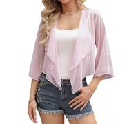 Aottori Damen Bolero Chiffon Cardigan Leichte Kurze Festliche Bolerojacke Elegant Sommer Shrug Schulterjacke Transparent Jäckchen mit 3/4 Ärmel Hellrosa XL