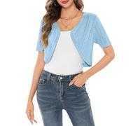 Aottori Damen Bolero Festliche Bolerojacke Kurzarm Elegant Strickjacke Kurz Sommer Cardigan Kurz Leichte Open Front Shrug für Hochzeit Blau S