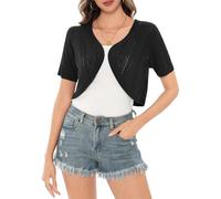 Aottori Damen Bolero Festliche Bolerojacke Kurzarm Elegant Strickjacke Kurz Sommer Cardigan Kurz Leichte Open Front Shrug für Hochzeit Schwarz S