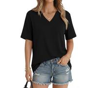 Aottori Damen Oberteile Elegant Kurzarm Tshirt Damen Oversize Sexy Einfarbig T Shirt V Ausschnitt Schwarz M