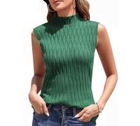 Aottori Damen Rolli Tank Top Elegant Pullunde Ärmelloses Pullover Weste mit Stehkragen Slim Fit Strickweste Strickpullunder Grün XL