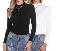 Aottori Damen Rollkragenshirt Langarm Langarmshirt Set Baumwolle Elegant Basic Tops Stehkragen Unterziehshirt Slim Fit Rollkragenpullover Dünn Casual Schwarz+Weiß M