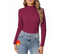 Aottori Damen Rollkragenshirt Thermo Oberteile Fleece Rollkragenpullover Langarm Langarmshirt Slim Fit Basic Top Thermounterwäsche Warm Weinrot L