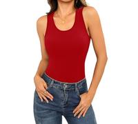 Aottori Damen Tank Top Ärmellos Oberteile Rundhals Basic Tanktops Slim Fit Einfarbig Blusentop Stretch Sexy Tops Weste Rot XXL