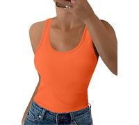 Aottori Damen Tank Top Sommer Sexy Oberteile Ärmellose Figurbetont Basic Shirt Gerippt Träger Blusentop Eng Einfarbig Orange XXL