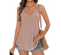 Aottori Damen Tank Top Spaghetti Sommer Sexy Oberteile Ärmellose Basic Shirt V-Ausschnitt Träger Blusentop Einfarbig Rosa XXL