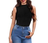 Aottori Damen Tanktop Stehkragen Stricktop Gerippt Slim Fit Oberteil Ärmellos Stretch Layer Shirt Elegant Weste Herbst Winter Schwarz XL