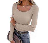 Aottori Langarmshirt Damen Rundhals Gerippt Basic Top Stretch Slim Fit | Oberteile Langarm, Rippshirt, Pullover Dünn, Eng, Casual, Elegant, Einfarbig, Frühling Herbst, für Alltag Freizeit Büro